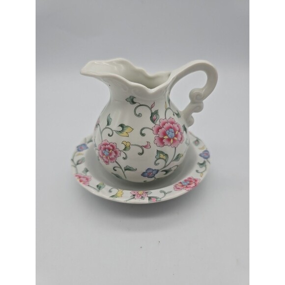 VTG Inarco Porcelain Floral Pitcher & Wash Basin Set Decorative Accent - Picture 1 of 10